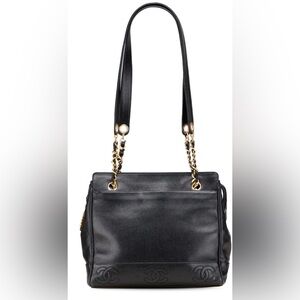 CHANEL Black caviar Leather Tote with Gold Chain